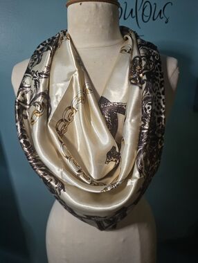 Elegant Cream Baroque Scarf with Gold and Black Accents